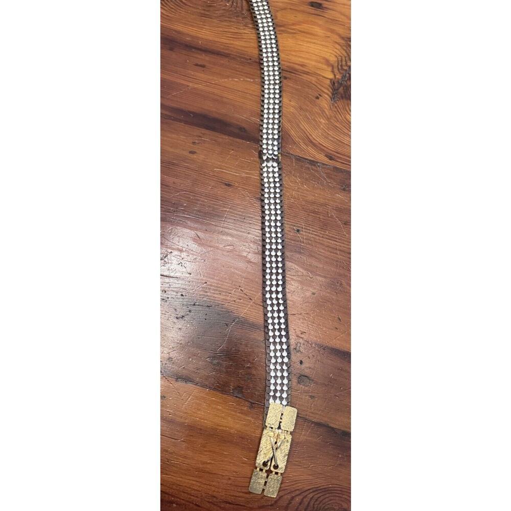 Vintage Art Deco Gold Metallic Fish Scale Elastic Glam Stretchy Belt - Picture 3 of 10